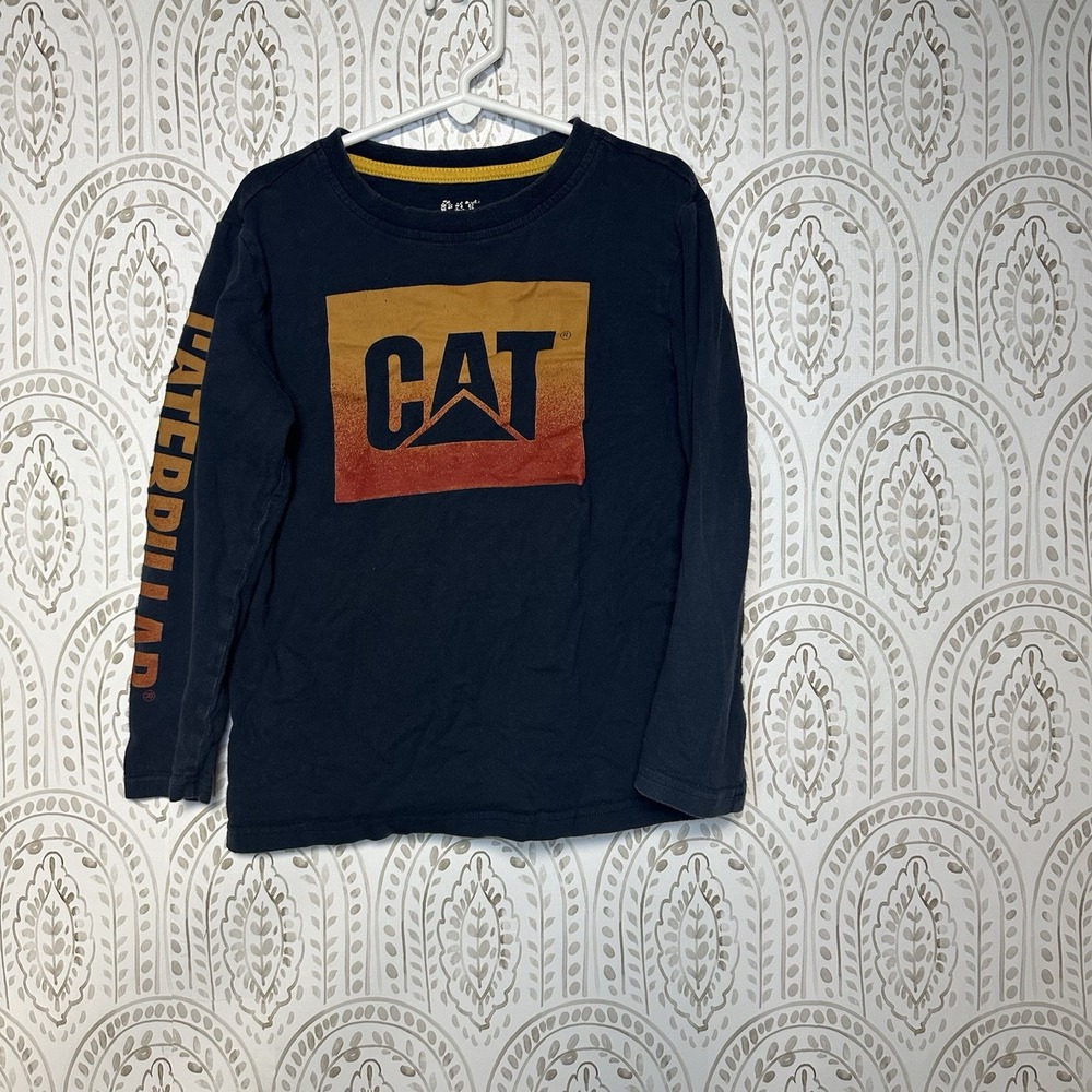 CAT Boys Long Sleeve Shirt Size XS 5/6 Blue Logo Graphic Tee‎ Round Neck